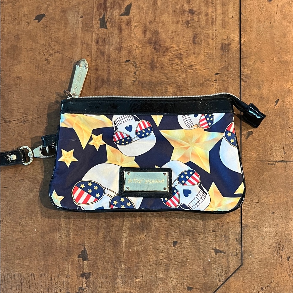 Betsey Johnson Black and Gold Skull Wristlet